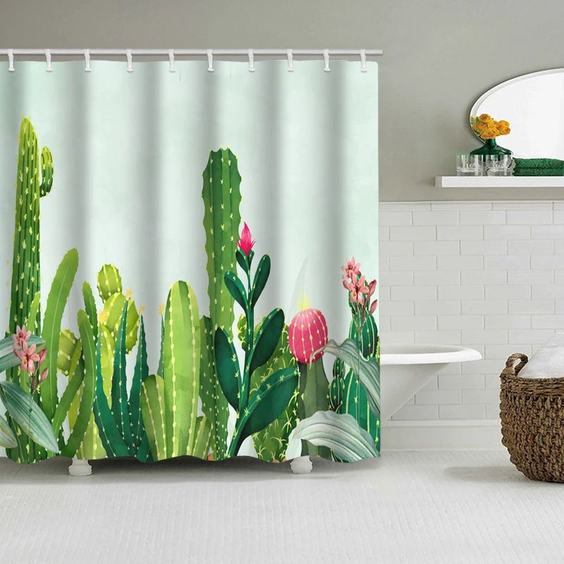 

Tropical Cactus Shower Curtain Polyester Fabric Bath Curtain For The Bathroom Decorations Multi-size Printed Shower Curtains
