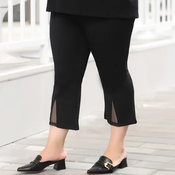 

7xl 6xl Female Large Size Black Ankle Length Women Capris Pants Summer Bell Bottoms High Waist Plus Size Trousers with Pocket