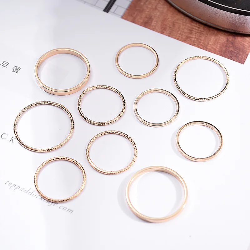 Women's Fashionable Zinc Alloy Finger Ring 10PCS/Set Gold 1