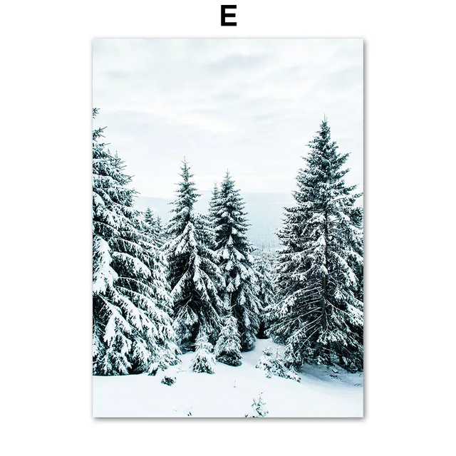 Winter Snow Mountain Forest Deer Fox Wall Art Canvas Painting Nordic Posters And Prints Wall Pictures For Home Living Room Decor E