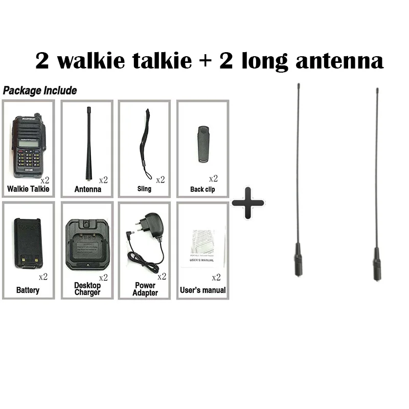 2PCS New 100%original Baofeng UV-9R Plus IP67 WaterproofRadio Walkie Talkie 8W UHF&VHF 128CH 2800mAh Walkie Talkie Radio Station - Цвет: Add 2 long antenna