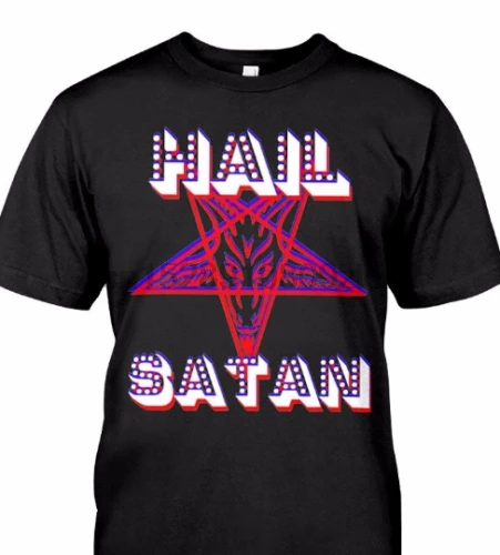 С надписью Hail Satan в ретро-стиле Футболка-Бафомет Пентаграмма сатаны 666