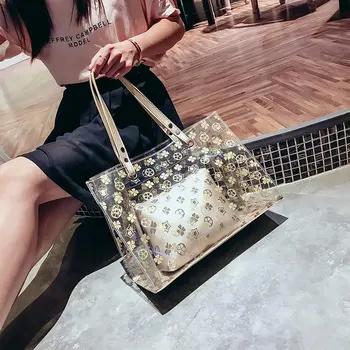 

Summer Women Handbags Transparent Jelly Bag Shoulder Bags Female Large Tote Beach Bags Bolsa Feminina 2 pcs/set messenger bags