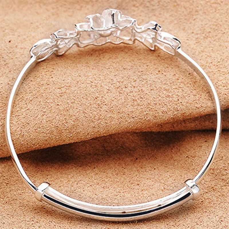 Fashion 925 Sterling Silver Woman Cuff Bracelet Adjustable Flower Lucky Bangle Retro Bridesmaid Jewelry Charm Gifts - Image 5