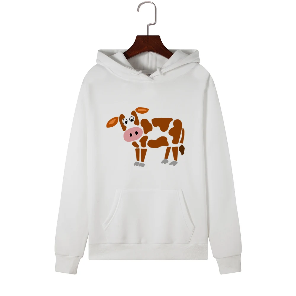 Белый Women Hoodies Oversized Hoodie Streetwear Hoody Sweatshirt Clothes Female Hooded Graphic Sweatshirts Cow Printed Autumn Tops - Цвет: Белый