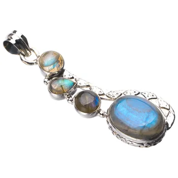 

StarGems Natural Blue Fire Labradorite Handmade 925 Sterling Silver Pendant 2.25" D9428