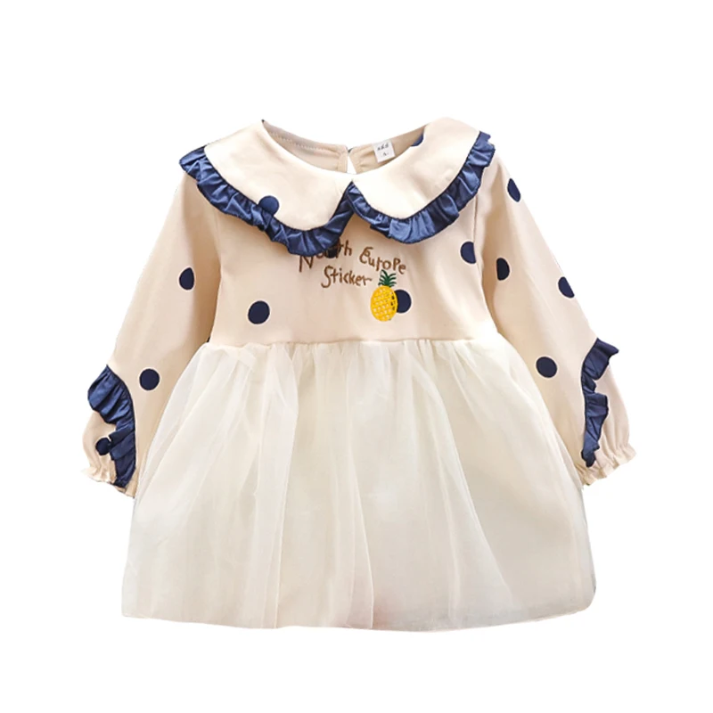

Baby Girl Cute Soft Cotton Clothes Doll Collar Polka Dot Embroidery Stitching Mesh Dress Kid Children Picnic Birthday