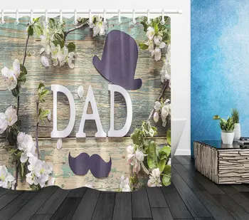 

Father's Day Wood Board Flower Fabric Shower Curtain Set Bathroom w/12 Hooks New
