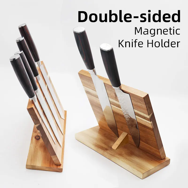 Magnetic Knife Block Natural Wood Organizer Oblique Dock Kitchen Scissor Holder Strongly | Дом и сад