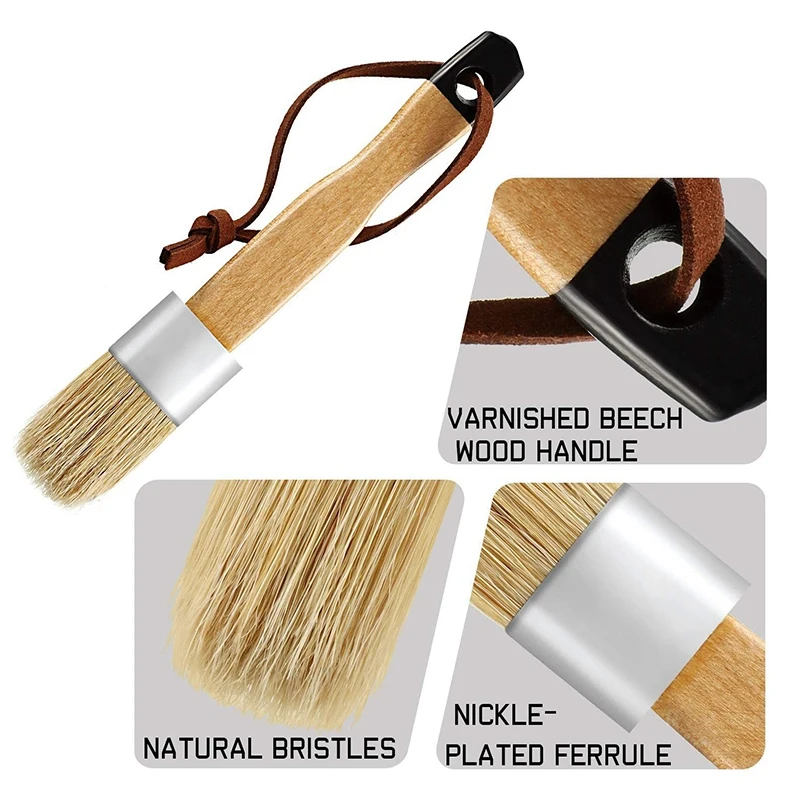 3Pack Chalk and Wax Paint Brushes Bristle Stencil Brushes for Wood Furniture Home Wall Decor brush on plastic paint