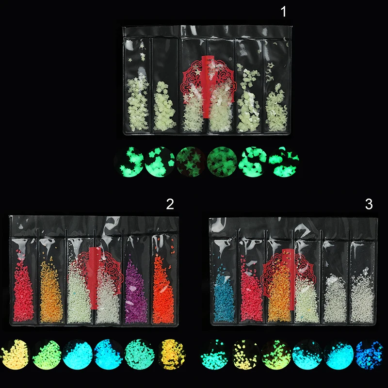 1 шт светящиеся в темноте флуоресцентные неоновые светящиеся Блестки для ногтей порошок фосфоресцирующий пигмент пыль Луна Звезда блестки украшения для ногтей