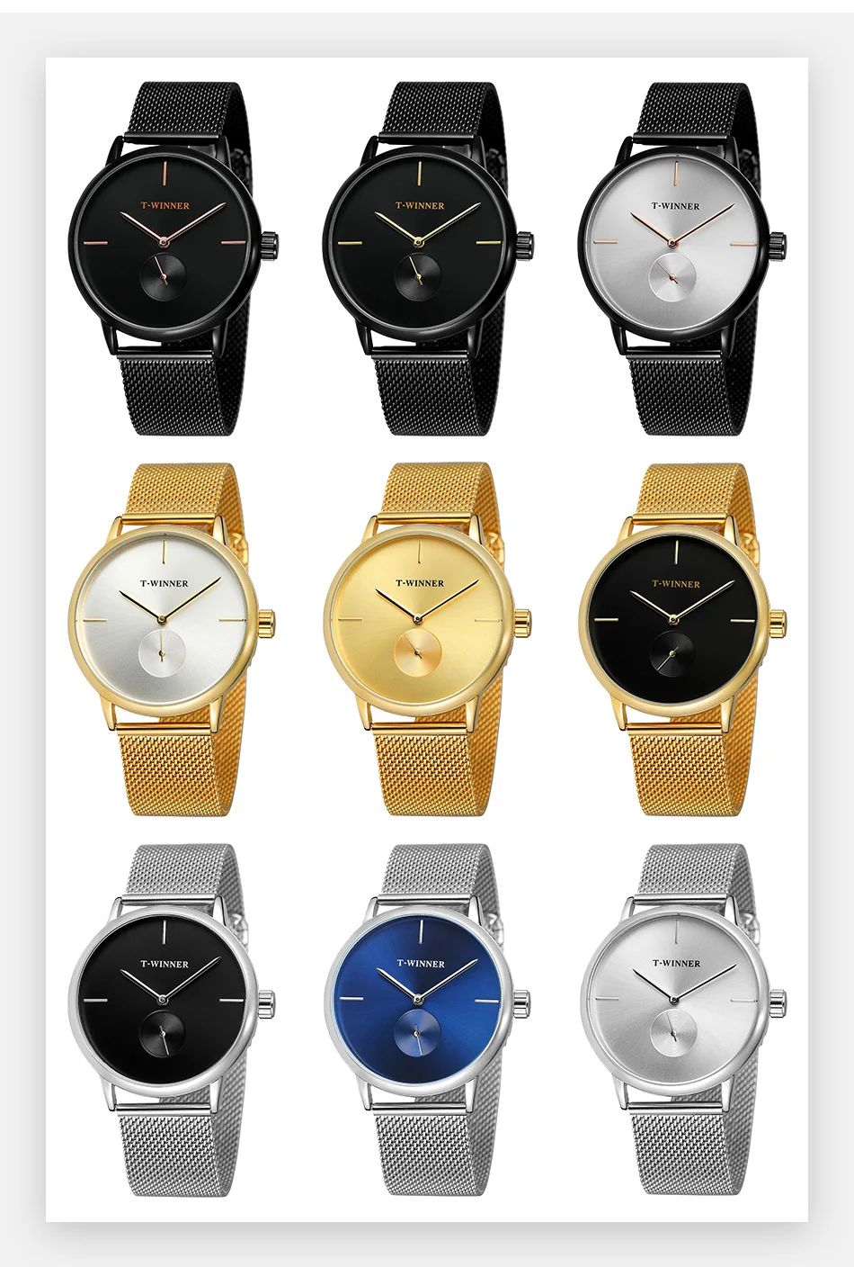T-WINNER мужские часы лучший бренд модные роскошные Серебристые синие механические часы с ручным заводом Мужские Простые повседневные водонепроницаемые наручные часы