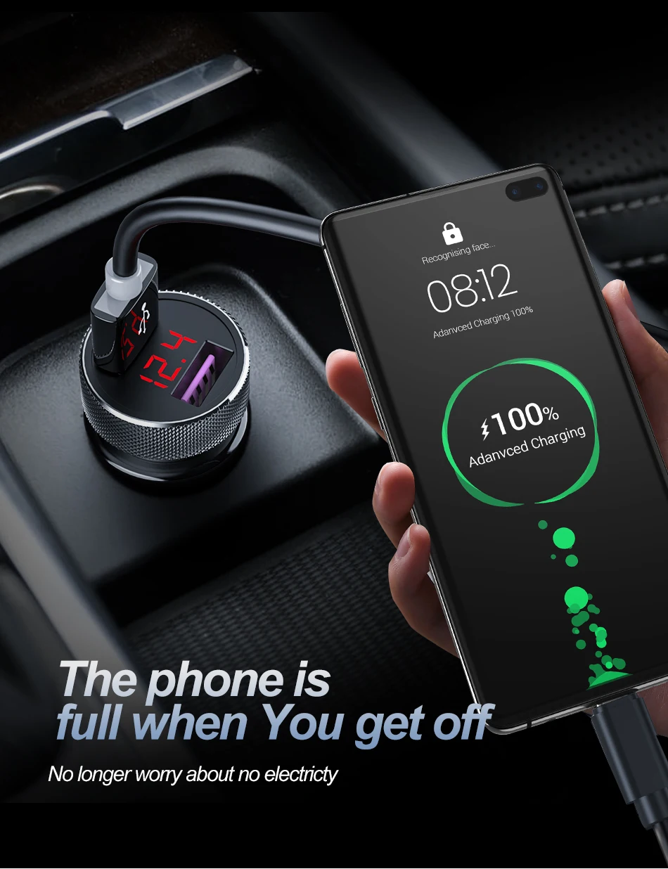 ROCK цифровой светодиодный USB металлическое автомобильное зарядное устройство дисплей двойной QC 3,0 Быстрая зарядка Usb зарядное устройство для iPhone 11 samsung huawei Xiaomi