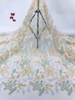 

(5yards/pc) Delicate embroidered French net lace fashion African sequins lace fabric high quality for party dress FZZ915