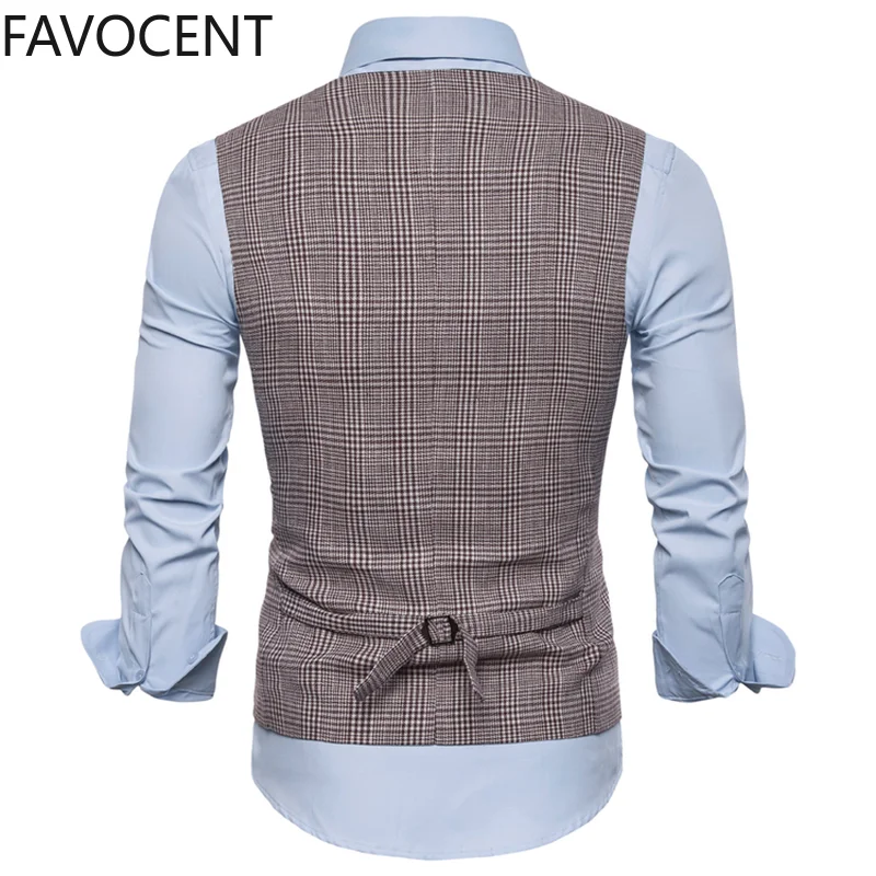 Mens Suit Vest Fashion Slim Fit Thin Plaid Men Waistcoat Tops Slim Business Vest Waistcoat Man England Style Male Leisure Suits dress vests