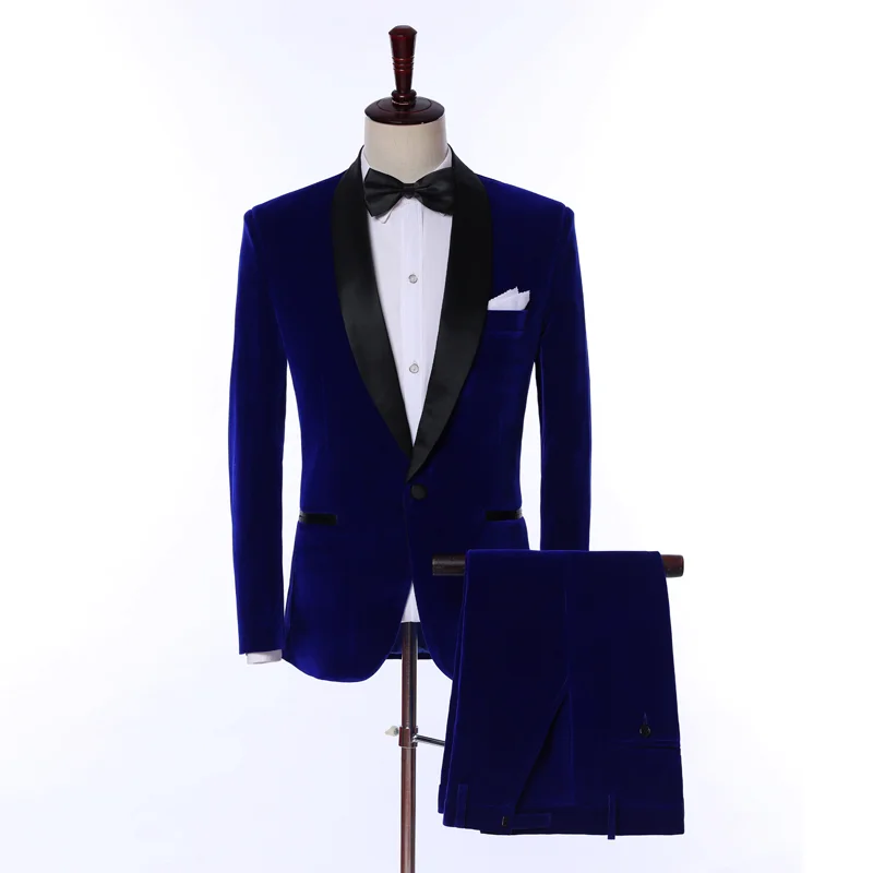 

Men's Royal Blue Velveteen Blazer Pants Men Suit Mans Groom Tuxedos for Formal Wedding Suit Men's Clothing Jacket+Trousers+Tie