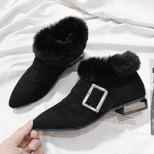 Autumn Boots Shoes Bootee Woman Luxury Designer Flat Heel Round Toe Low Heels booties Lace Up Winter Women Plush Booties - Цвет: 1