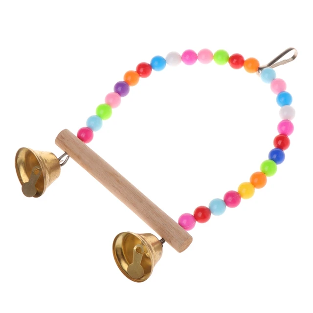 Natural Wooden Parrots Swing Toy Birds Perch Hanging Swings Cage With Colorful Beads Bells Toys Bird Supplies Drop Ship 4
