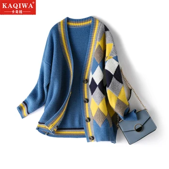 

2019 autumn new sweater coat women's cardigan lazy WindNet red top knitwear spring and autumn trend loose diamond