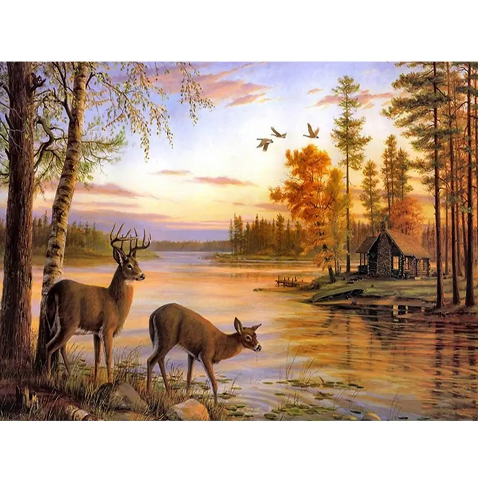 5D Diy Алмазная картина с изображением оленя, оленя, животных, сцена, вышивка крестиком, алмазная вышивка, пейзаж, мозаика, стразы, домашний декор - Цвет: ZR626