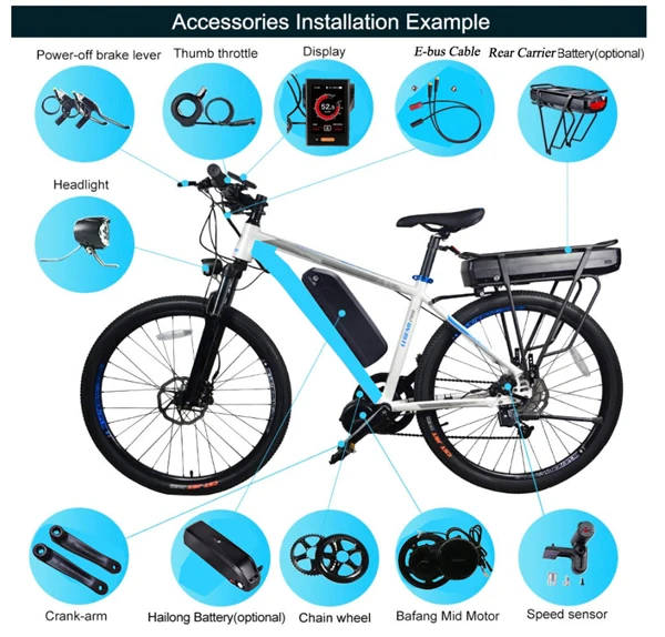 Clearance EU US no tax!  36V 250W BBS01B Bafang mid drive electric motor kit with 36V 13Ah 17.5ah Li-ion down tube ebike battery 1