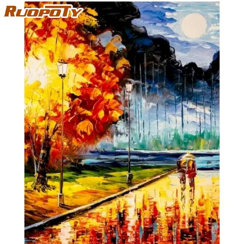 

RUOPOTY Frame Abstract Street Diy Painting By Numbers Landscape Paint By Number Handpainted Gift Wall Decor Frame