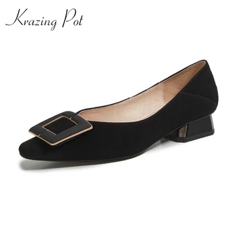 

Krazing pot hot gladiator sheep suede buckle decorations thick low heel small square toe slip on gorgeous dating women pumps L21
