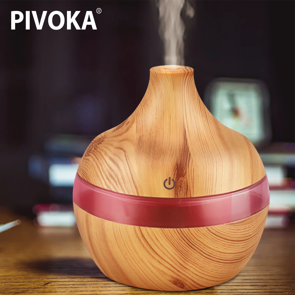 

PIVOKA Electric Humidifier Essential Aroma Oil Diffuser Ultrasonic Wood Grain Humidifier USB Mini Mist Maker LED Light