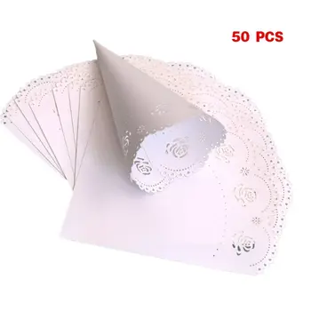 

50pcs Laser Cut Rose Flower Lace Laying Candy Wedding Party Favors Confetti Cones Paper Cone Decoration Supplies Gift