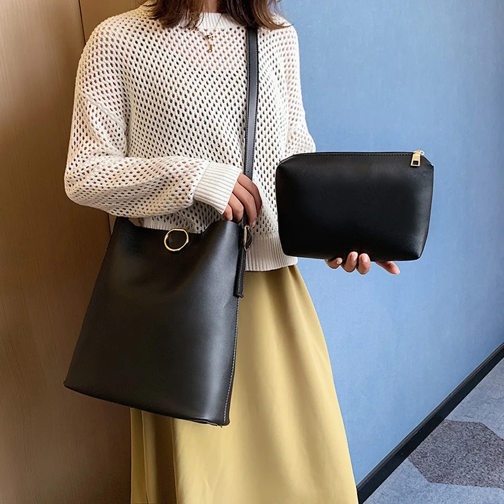 

Solid Color Leather Large Capacity Shoulder Bag Elegant Ladies Original Handbag Exquisite Girls Fashion Messenger Bag New #T
