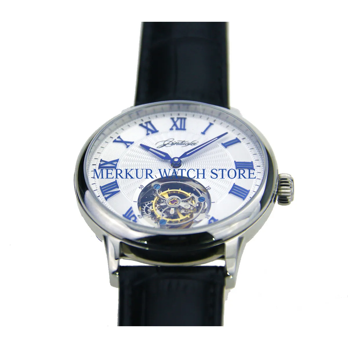 

JINTUOFEI Mens Watch Flying Mechanical Seagull ST8000 Tourbillon Movement Skelenton Luxury Dress