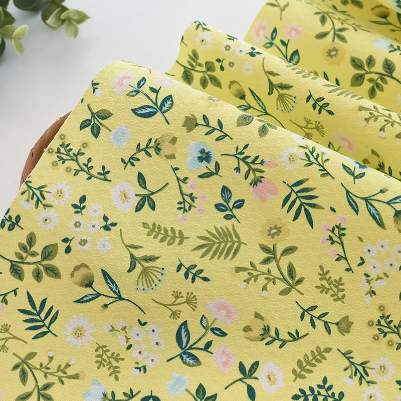 50*142cm Pure Cotton Light Yellow Flower Branch Fabric Clothes Skirt Children's Shirt Handmade DIY | Дом и сад