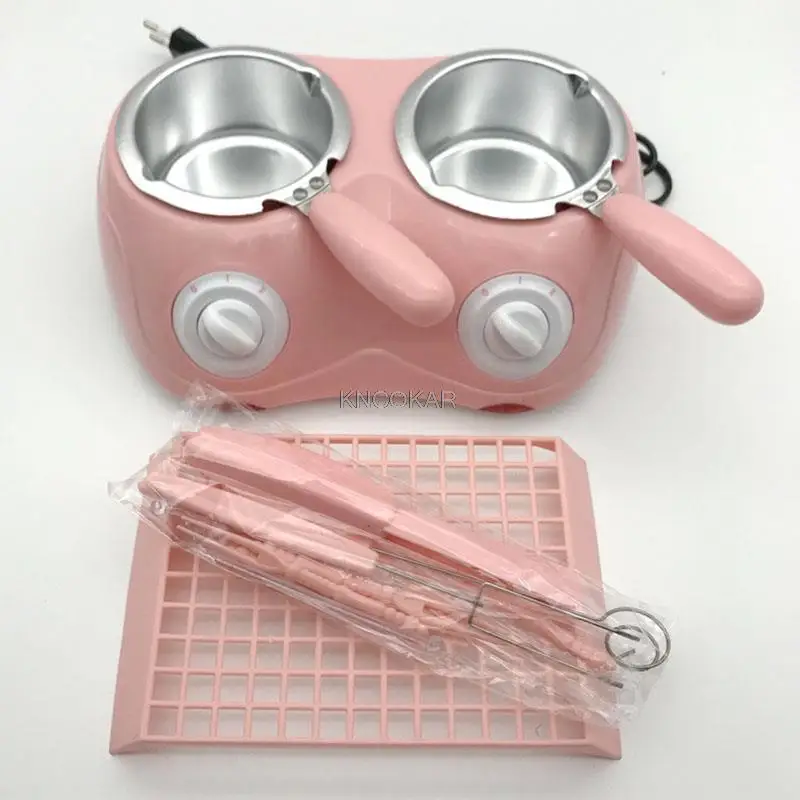 Dual Electric Chocolate Fountain 250 * 2ML Capacity Fondue Hot Chocolate Melt Pot Melting Machine yellow /pink 1PC Hot Selling