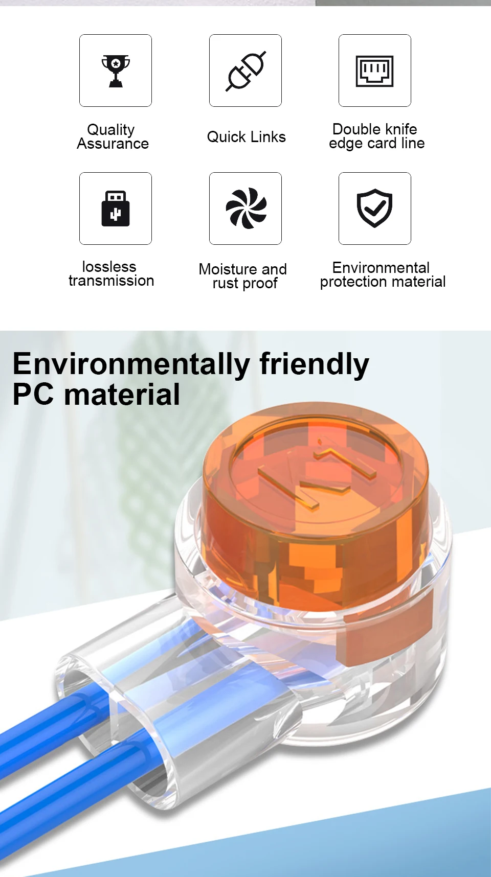 OMAY K1 K2 K3 RJ45 RJ11 Waterproof Crimp Connectors - Ethernet and Telephone Cable Terminals (500/1000pcs) Description Image.This Product Can Be Found With The Tag Names Computer Cables Connecting, Computer Peripherals, Connector crimp connection, PC Hardware Cables Adapters
