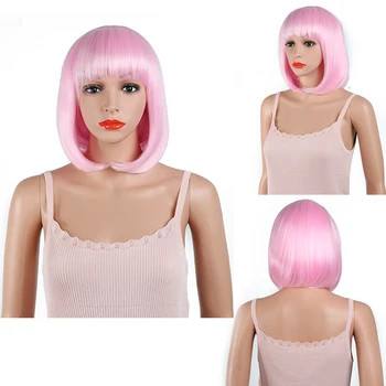 

12" Bob Wigs Short Straight Synthetic Hair Full Wigs for Women Natural Looking Heat Resistant