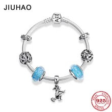 Подвеска ведьмы, 925 пробы, серебряная цепочка из змеиных костей, браслеты, сверкающие синие стеклянные бусины, модные ювелирные изделия, Женские аксессуары