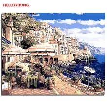Береговая архитектура пейзаж сделай сам ручная роспись цифровая печать масляной картины живопись по номерам картины маслом свиток Картины домашний декор