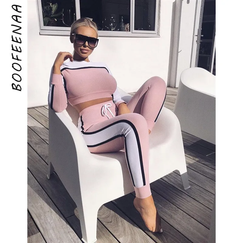 BOOFEENAA 2020 осенне зимний спортивный костюм для женщин комплект из двух предметов: