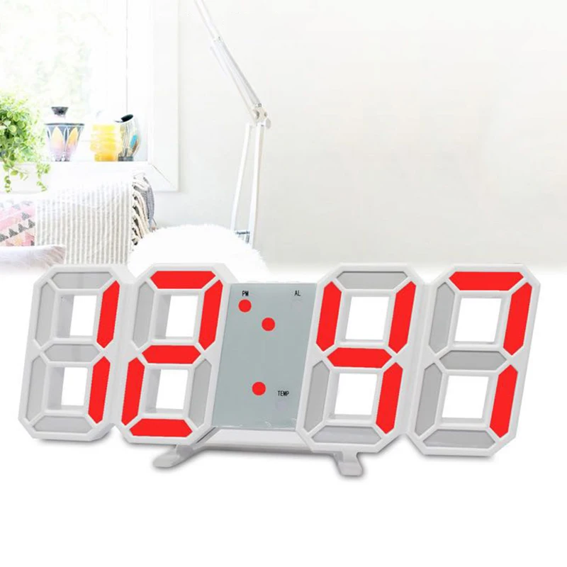  2019 Hot LED Clock Without Battery Large Digital Wall Desk Snooze Alarm Modern 3D 12/24 Hour Displa