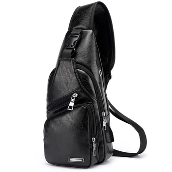 

Chest Bag Cross Body Messenger USB Men Single Shoulder Casual Leather Sports