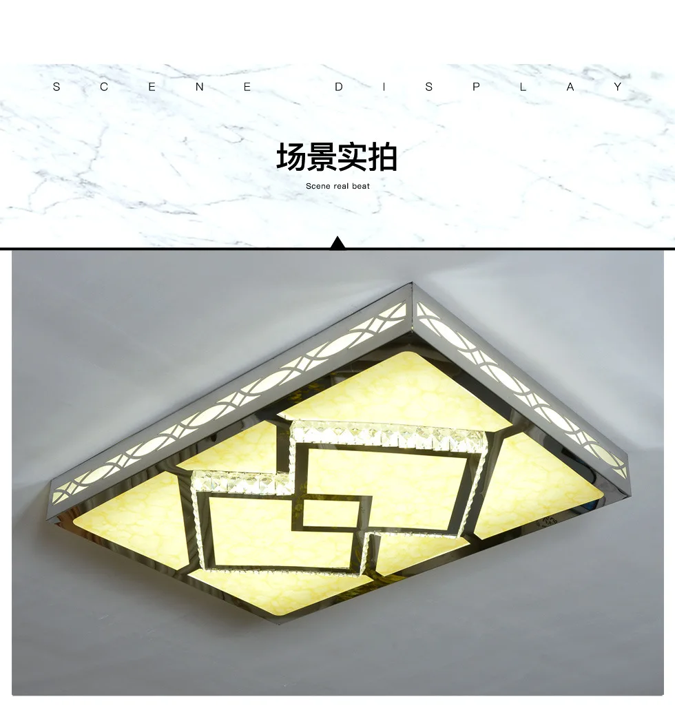 Creative LED stepless dimming remote control living room ceiling lamp rectangular hall stainless steel crystal lamp