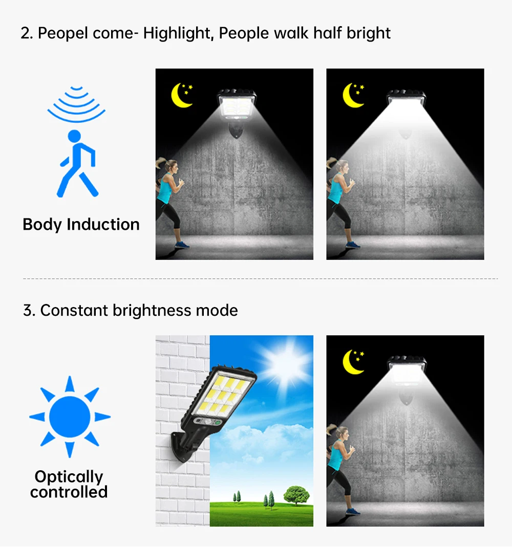 LED Solar Light Outdoor Solar Street Lamp With 3 Light Mode Motion Sensor Waterproof Sunlight Garden Patio Decoration Wall Lamp solar deck lights