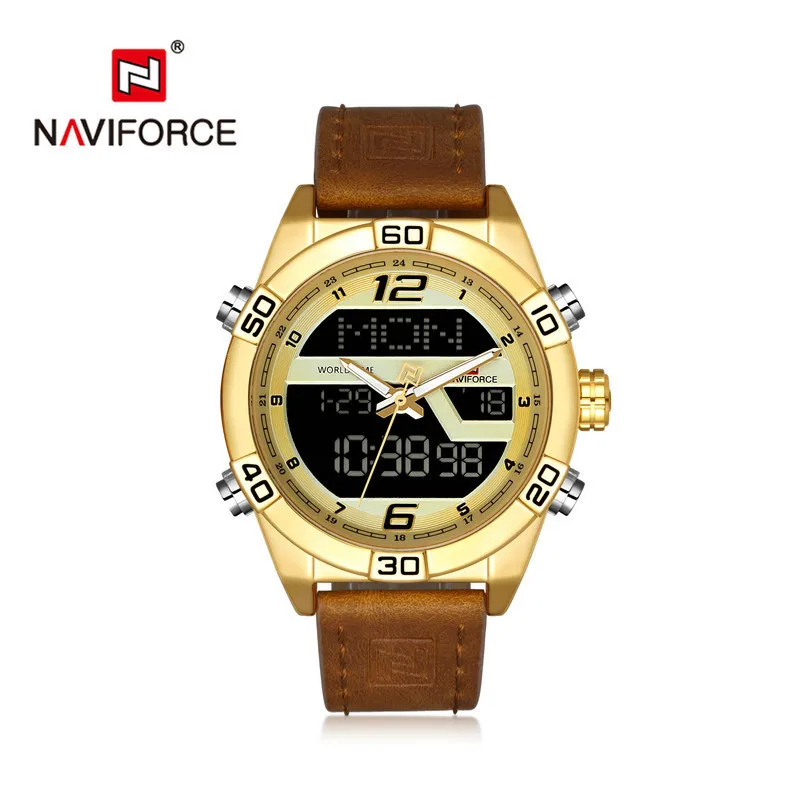 

Naviforce Xiang Men Belt Quartz Watch with Numbers Hands Dual Display Date Luminous Watch 9128