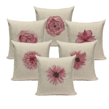 

Pillow Case Spring Pillowcase Retro Floral Pink Flower 45*45 40*40 for Sofa Car Bedroom Beige Fur Linen Cushion Cover