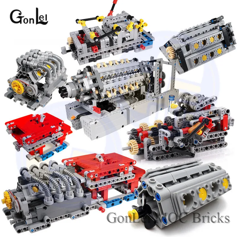 NEW-MOC-8-Speed-Sequential-Gearbox-V3-Engine-gearbox-V8-W12-V16-Building-Block-Bricks-Parts