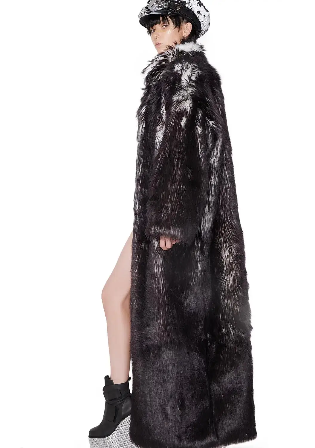 Длинный светодиодный сценический пальто с искусственным мехом светодиодный световой одежда Show для танцор одежда для ночных клубов куртка с капюшоном, одежда на Хэллоуин