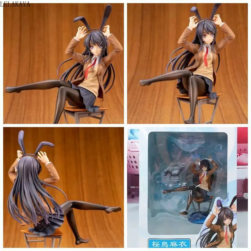 Anime 20cm Aniplex Rascal Does Not Dream of Bunny Girl Sexy Senpai Sakurajima Mai Chair Ver. 1/7 PVC Action Figure Model Toy New