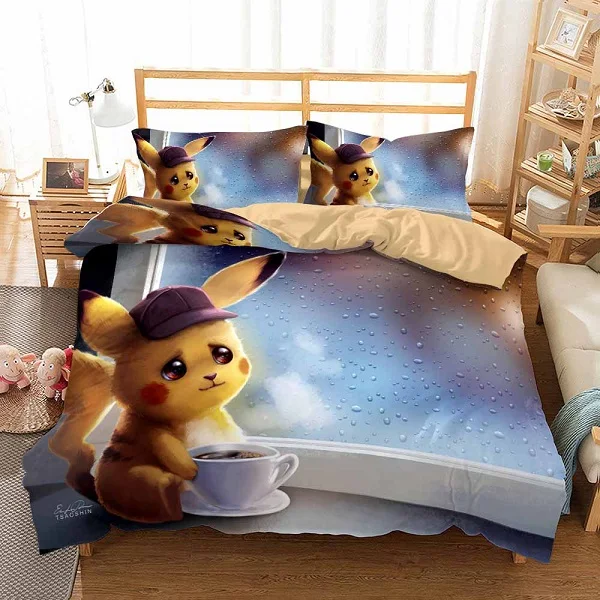 Набор пуховых одеял из Аниме Пикачу, двойная, полная королева, постельное белье для кровати кинг-сайз, Комплект постельного белья из 3 предметов для детей - Цвет: Color-3
