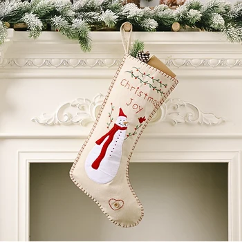 

Christmas Stockings Socks with Snowman Embroidery Candy Gift Bag Fireplace Xmas Tree Decor New Year Decorations