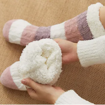 

Thick Warm Sleeping Socks For Women Girls Striped Print Non-slip Warm Winter Socks